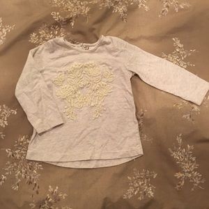 Zara BabyGirl embroidered tee beige l/s 9-12 Mo